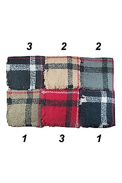 PACK OF (12 Pieces ) ASSORTED COLOR Fashionable Plaid Poncho with Hood FM-BSF60009A