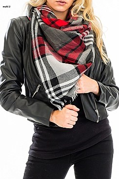 Pack of 12 pcs Plaid Oversized Square Blanket Scarves