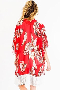 Chic Palm Print Tassel Kimono FM-KSF211