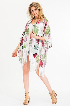 Stylish Palm Print Tassel Kimono FM-KSF213