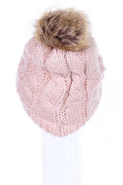 Sassy Sequin Accent Pompom Fur Lined Beanies FM-HT736