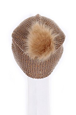 Fashionable Sequin Accent Pom Pom Beanie