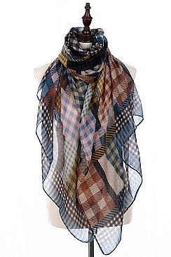Pack of 12 Pcs Assorted Color Plaid Print Scarves