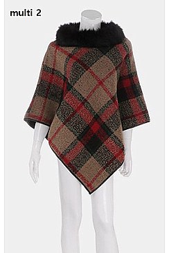 Fashionable Multi Tone Plaid Poncho FM-AO6082