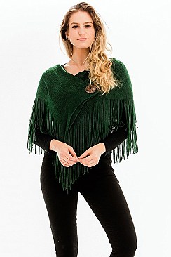 Pack of 12 Button Accent Fringe Poncho