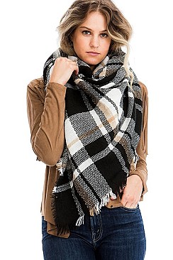 Pack of 6 Plaid Oversized Square Blanket Scarves