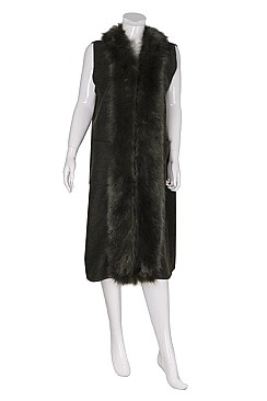 Elegant Soft Fur Collar Longline Vest