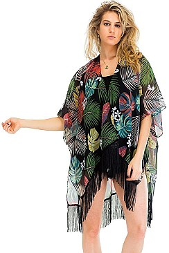 Stylish Palm Print Tassel Kimono FM-KSF213