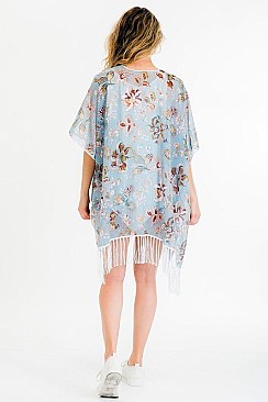 PACK OF 6 Cushy Flower Print Tassel Kimono