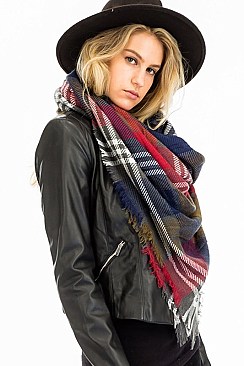 Pack of 12 pcs Plaid Oversized Square Blanket Scarves