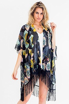 Comfy Floral Crane Print Tassel Kimono FM-KSF210