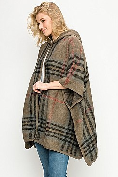 Hooded Plaid Pattern Warm Poncho