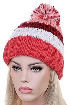 Pack of 12 Multi Tone Pom Pom Crochet Beanies