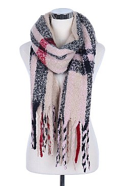 Fashionable Plaid Print Fringe Scarf Shawl FM-SC195