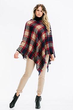 Trendy Plaid Pattern Poncho