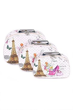 SET OF 3 COSMETIC CASES / Eiffel Tower Print Makeup Box FM-CO114