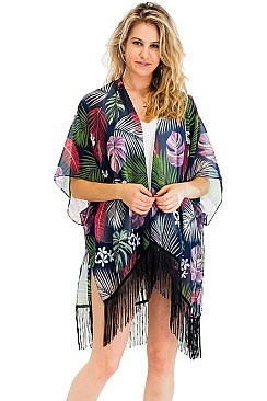 Stylish Palm Print Tassel Kimono FM-KSF213