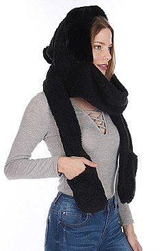 Stylish Soft Fur Hooded Scarf with Pockets FM-AT267