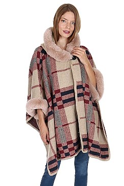 Fashionable Soft Fur Check Poncho FM-AV288