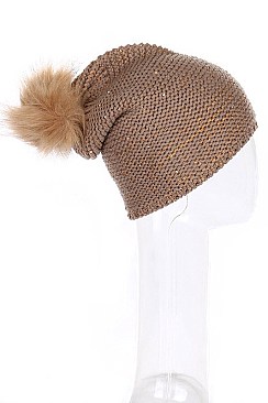 Fashionable Sequin Accent Pom Pom Beanie