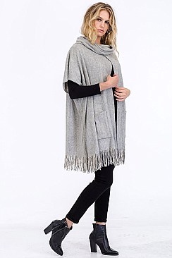 Fringe Poncho with Pockets FM-FTZWSF227