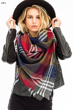 Pack of 12 pcs Plaid Oversized Square Blanket Scarves