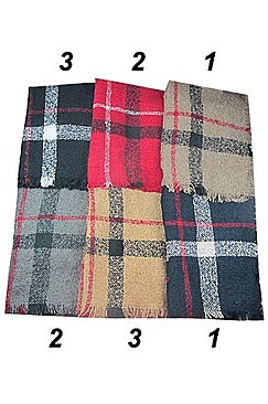 PACK OF (12 Pieces) ASSORTED COLOR Button Accent Plaid Pattern Poncho FM-BSF60009D