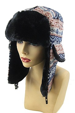 Stylish Soft Fur Isle Print Aviator Hat FM-HT656