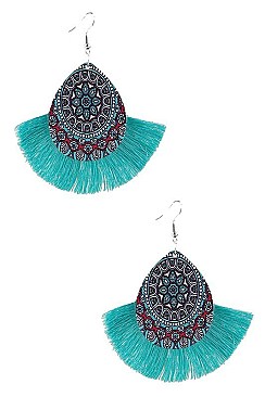 Pack of 12 (pieces) Assorted Wood Tassel Dangle Earring FMCE7047