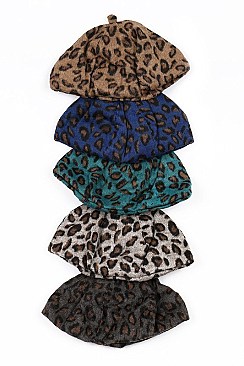 Pack of 12 (pieces) Assorted Leopard Faux Fur Beret FM-SHTH5408