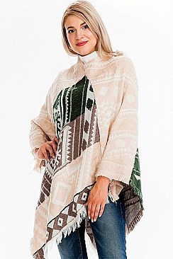 FRINGED TRIBAL PONCHO