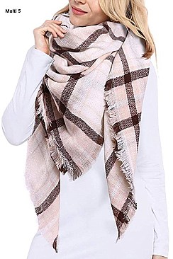 Multi Tone Plaid Over Sized Blanket Scarves Shawls