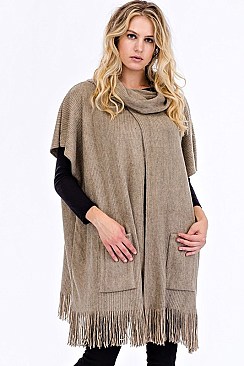 Fringe Poncho with Pockets FM-FTZWSF227