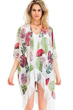 Stylish Palm Print Tassel Kimono FM-KSF213