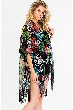 Stylish Palm Print Tassel Kimono FM-KSF213