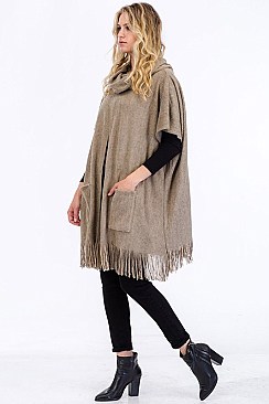 Fringe Poncho with Pockets FM-FTZWSF227