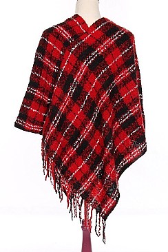 Stylish Check Fringe Poncho FM-PC7423