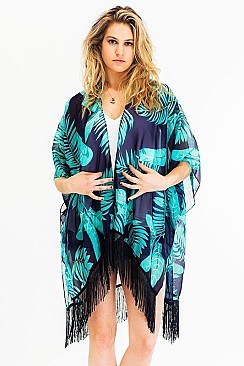 Chic Palm Print Tassel Kimono FM-KSF211