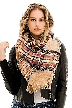 Pack of 12 Plaid Oversized Square Blanket Scarves