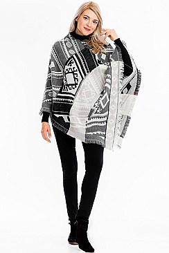 FRINGED TRIBAL PONCHO