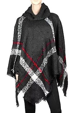 PACK OF (12 Pieces ) ASSORTED COLOR Fashionable Plaid Poncho with Hood FM-BSF60009A