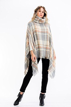 Pack of 6 Pcs Assorted Color Plaid Pattern Poncho