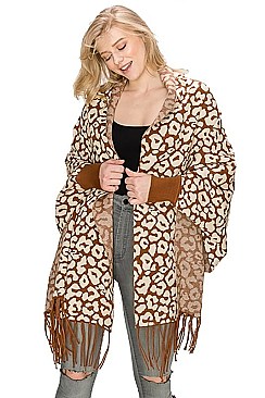 LEOPARD PRINT TASSEL PONCHO