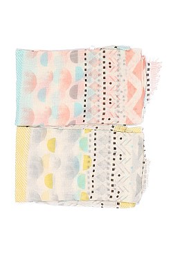 Pack of 12 (pieces) Assorted Geometric Print Scarves FM-AS192