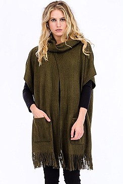 Fringe Poncho with Pockets FM-FTZWSF227