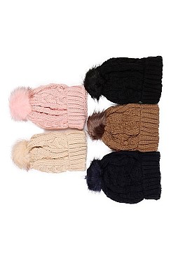 Stylish Fur Lining Pompom Cable Beanies FM-AT222