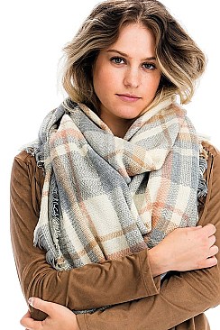 Pack of 6 Plaid Oversized Square Blanket Scarves