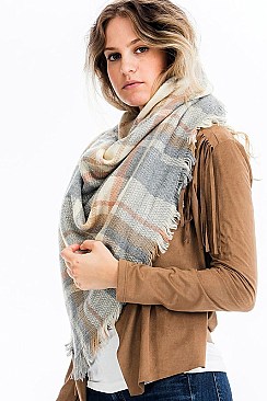 Pack of 6 Plaid Oversized Square Blanket Scarves