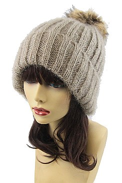 Stylish Soft Fur Pompom Mohair Beanie FM-AT226