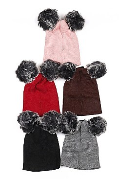 Pack of 12 (pieces) Assorted Double Pom Pom Beanies